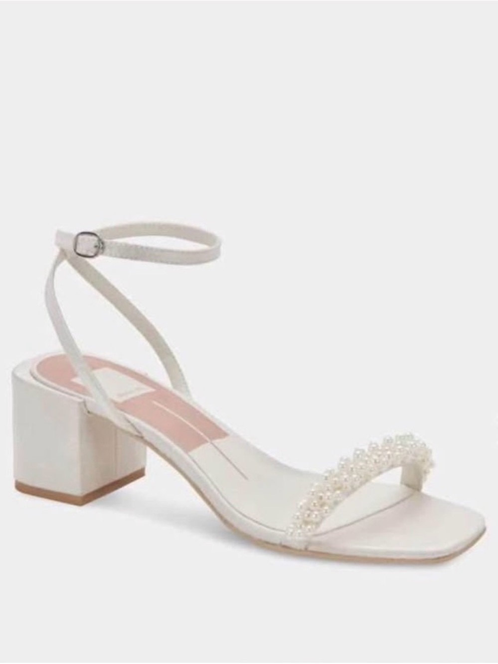 Dolce Vita Pearl Embellished Satin Block Heel Sandals | Bridal | Size 8
